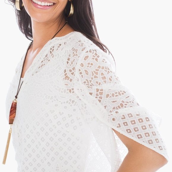 Chico's Tops - Chicos White Lace Tunic Top Size 2 L Cotton Blend Length 29" Excellent Condition